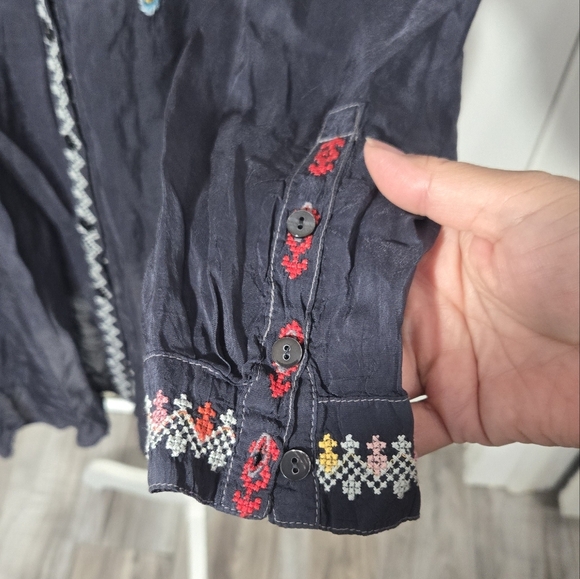 Johnny Was Blue Button Down Embroidered Long Sleeve Shirt Dress Sz Small - Picture 5 of 12